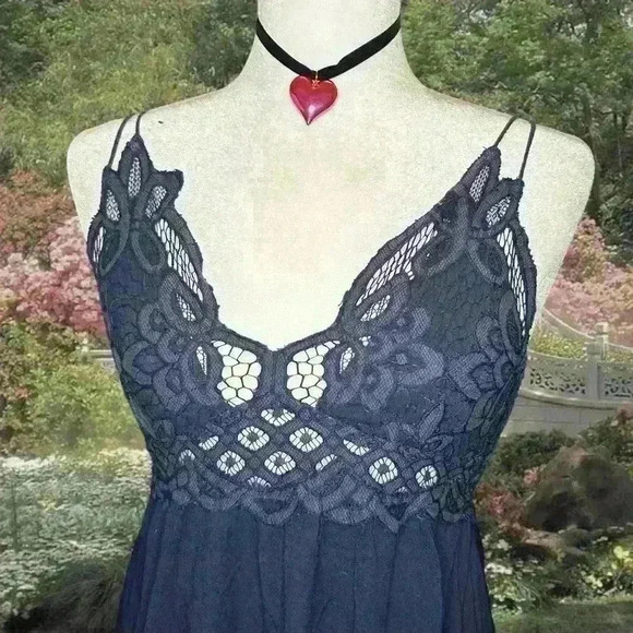 Y2k 90s Navy Blue Free People Fairy Mini Dress Size Small - Picture 2 of 9